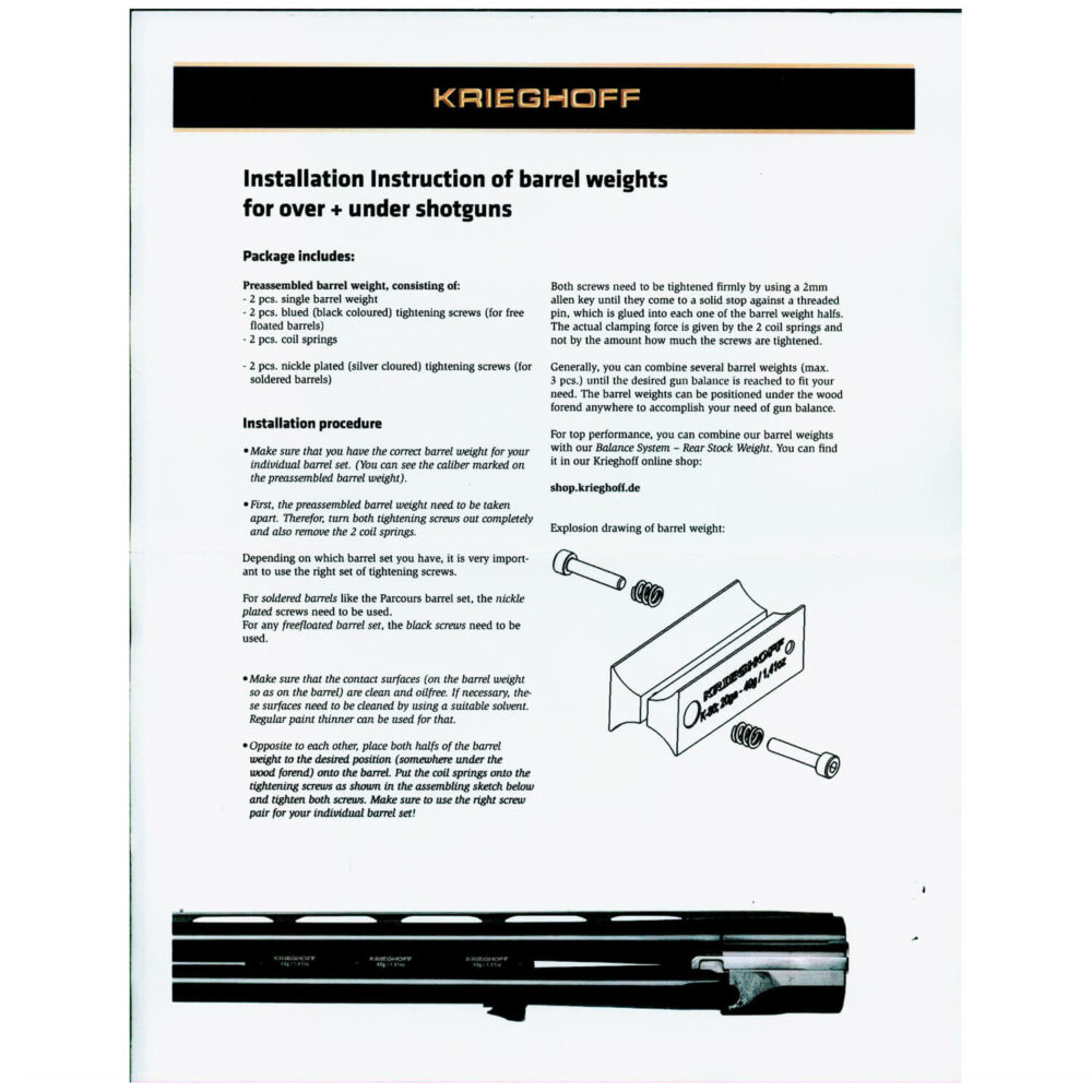 Krieghoff K-80 Barrel Weights, 12 Gauge